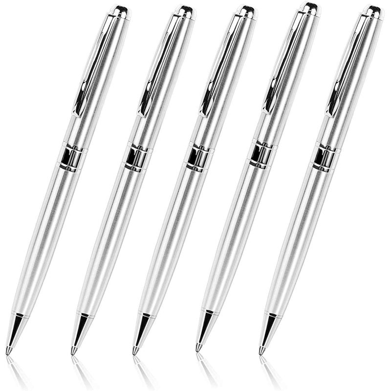 Cambond Ballpoint Pens Bulk Pens - Sliver Metal Pen Nice Luxury Pens for Men Business Office Police Comfortable Writing Twist Retractable 1.0 mm Medium Point Nice Pen, 5 Pack (Silver) - Image 1